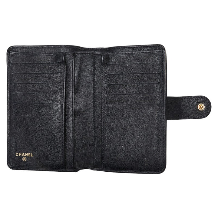 Top Quality Chanel CAMERIA COCOMARK Folding Wallet Black Leather  CHANEL