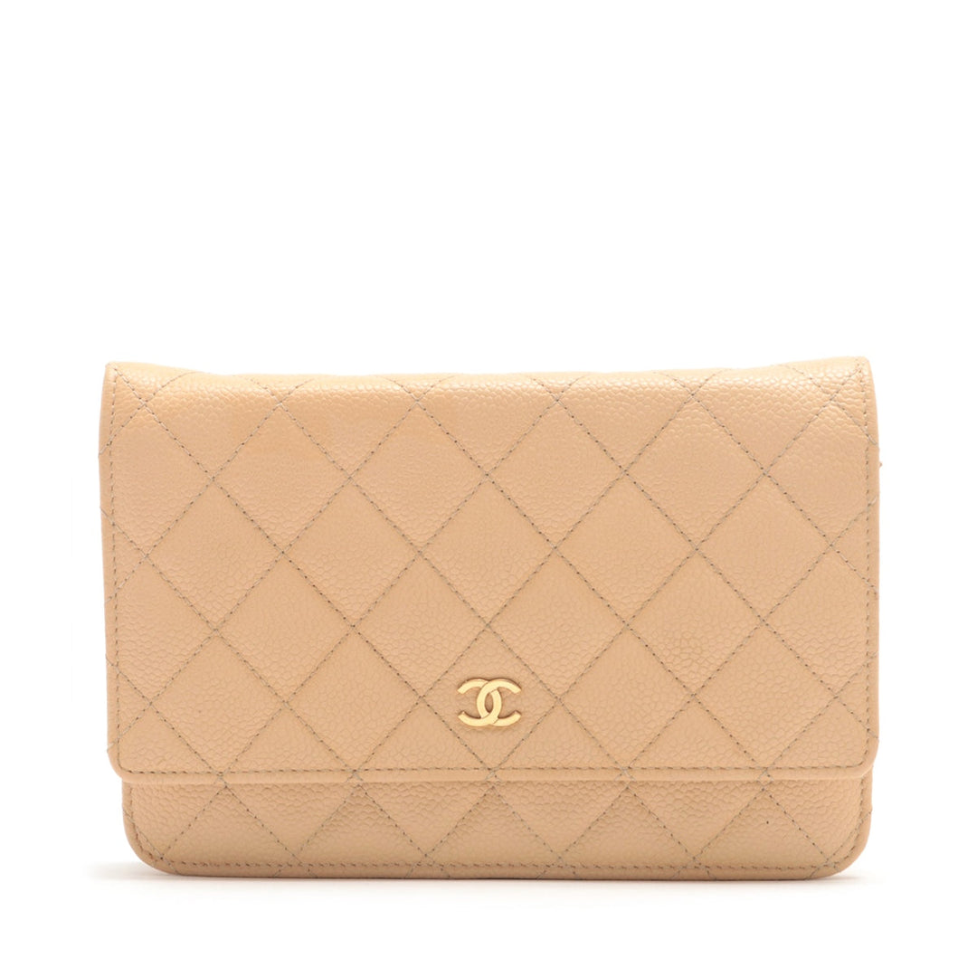 Top Quality Chanel Matrasse Caviar S Chain Wallet Beige Gold