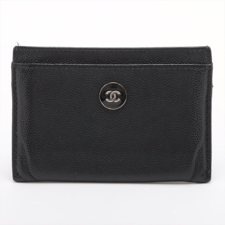 Top Quality Chanel Coconut Button Caviar S Card Case Black Silver Gold