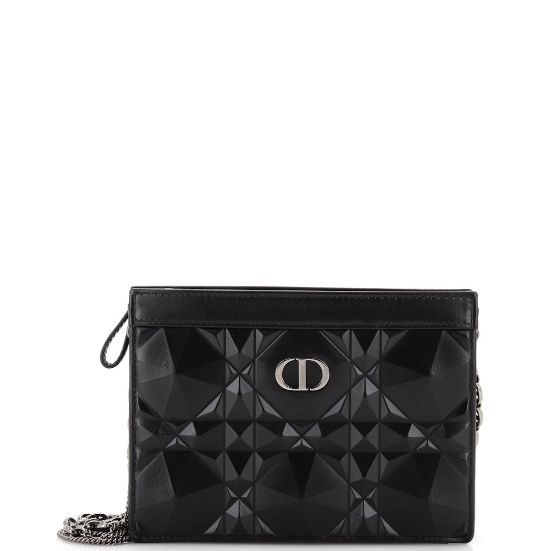 Top quality Dior Caro Zipped Pouch With Chain Diamond Motif Cannage Calfskin
