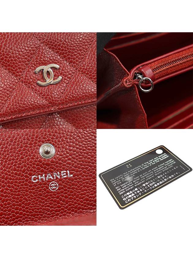 A50096 Red Caviar Silver CC Logo Classic Timeless Flap Long Wallet 21st Chanel