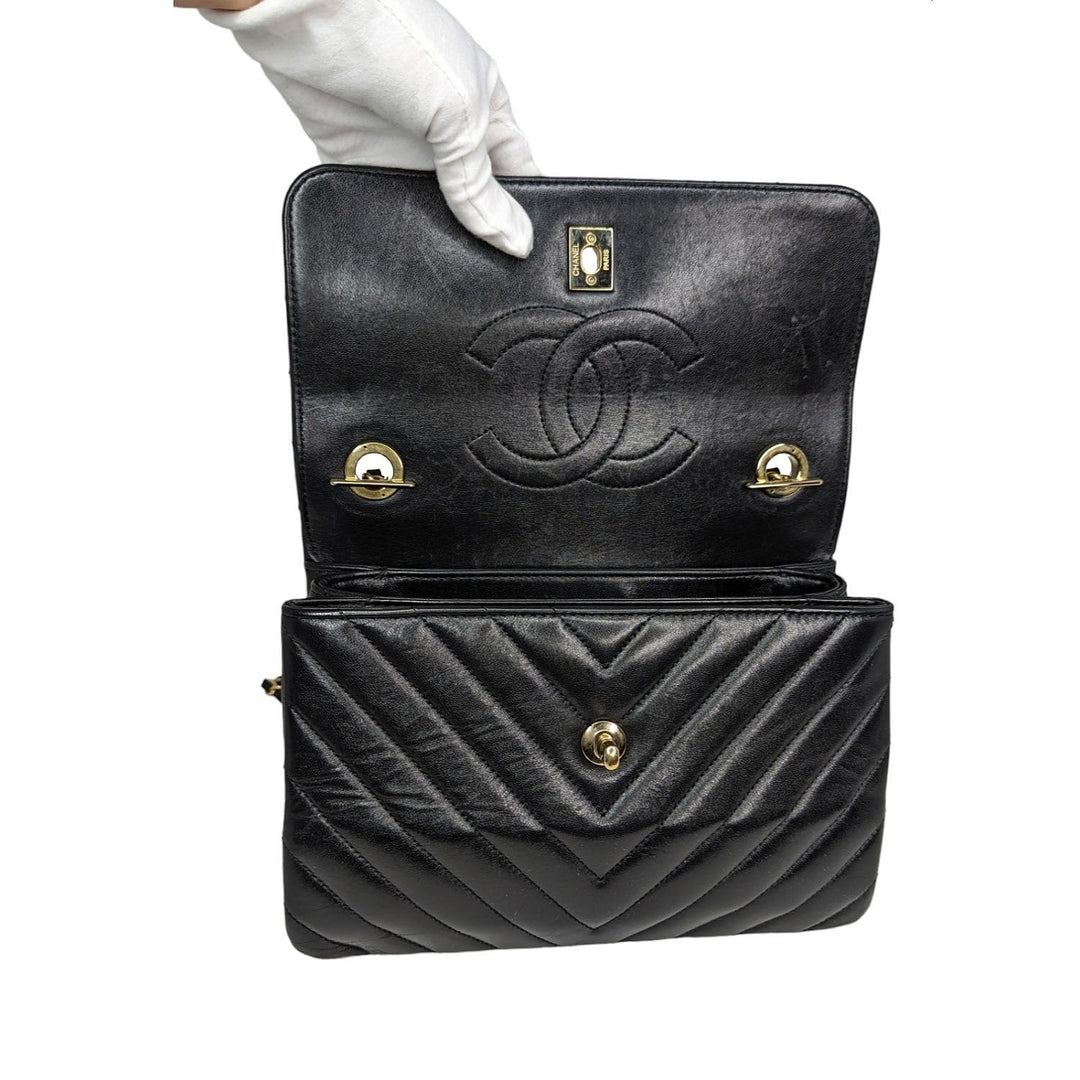Top Quality Chanel Black Trendy CC Chevron Top Handle Flap Bag