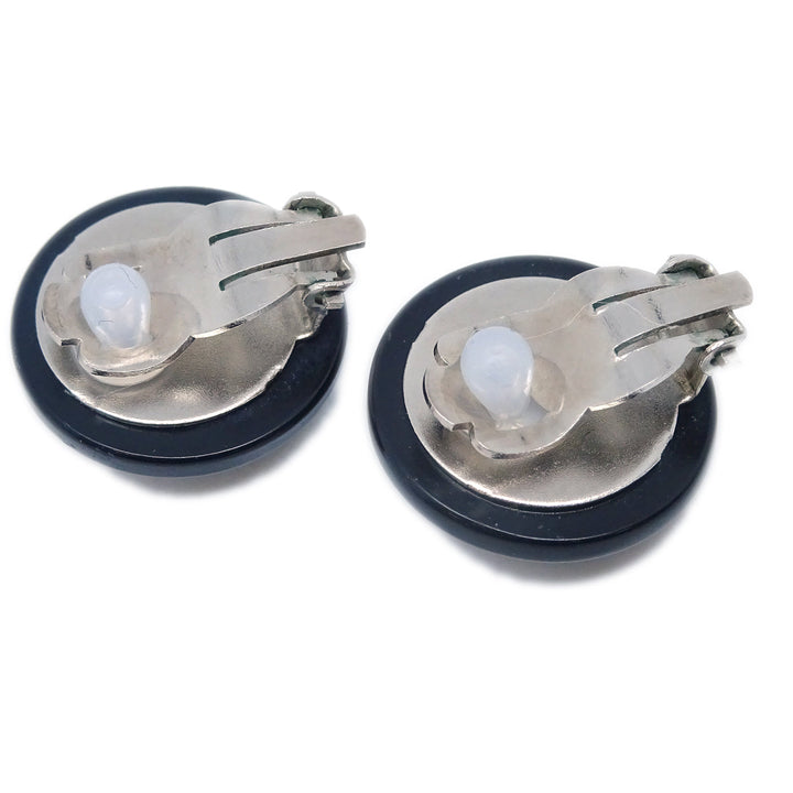 Top Quality Chanel Button Earrings Clip-On Silver Black 98P