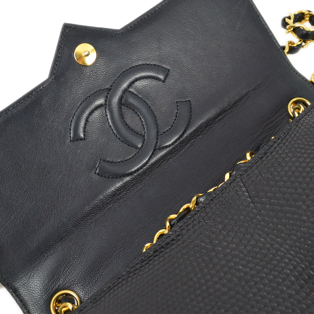 Top Quality Chanel 1989-1991 Black Lizard Chain Shoulder Bag
