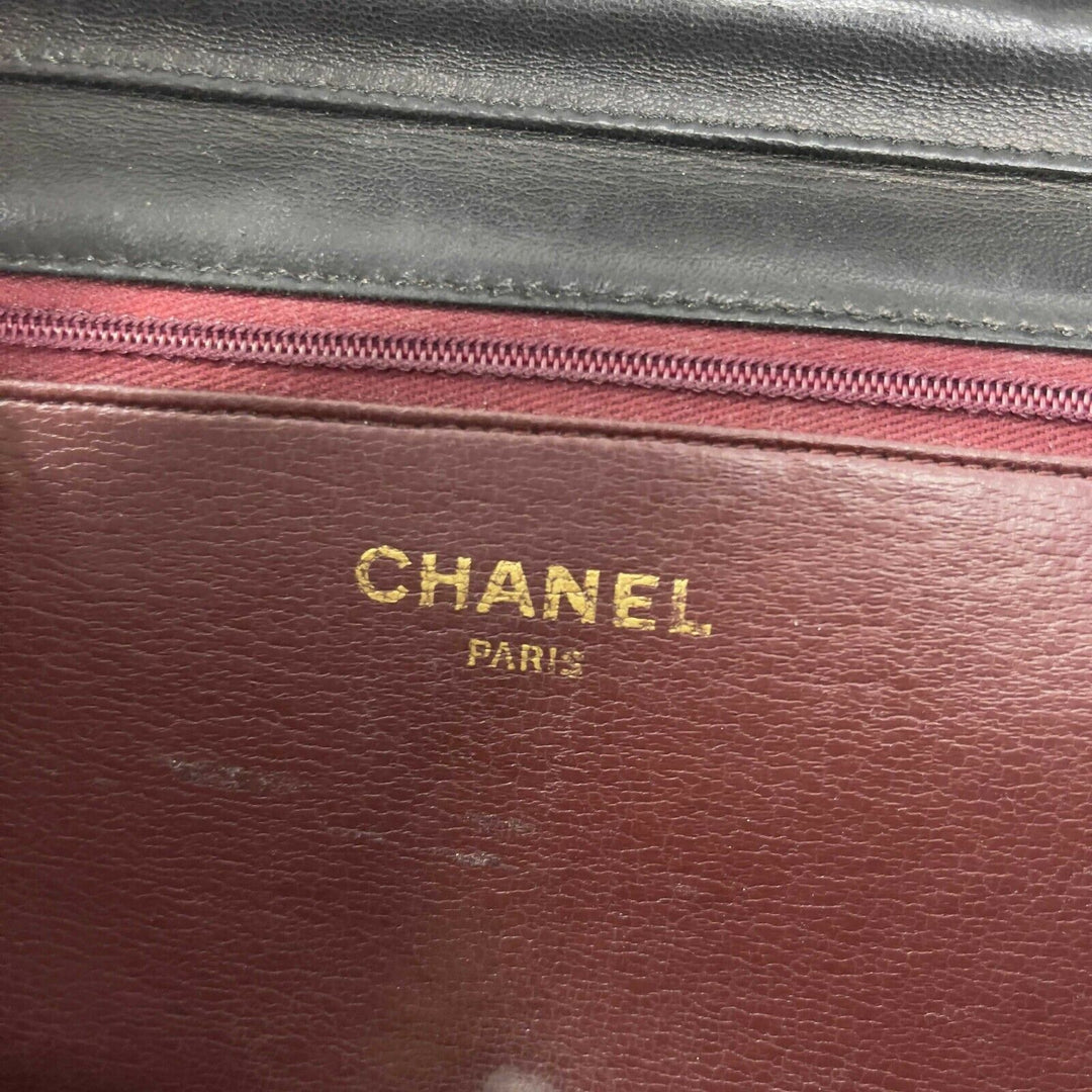 Chanel - VTG CC Logo Old Medium Black Matelasse Quilted Shoulder Bag