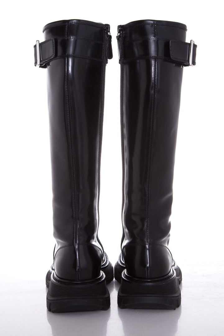 Alexander McQueen Sitvale Pelle Black Boots SZ 38.5