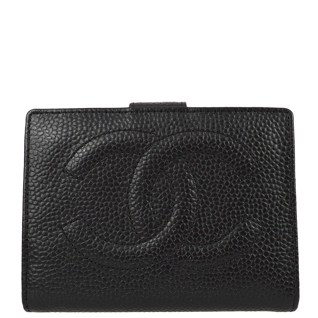 Top Quality Chanel 1996-1997  Black Caviar Bifold Wallet Purse