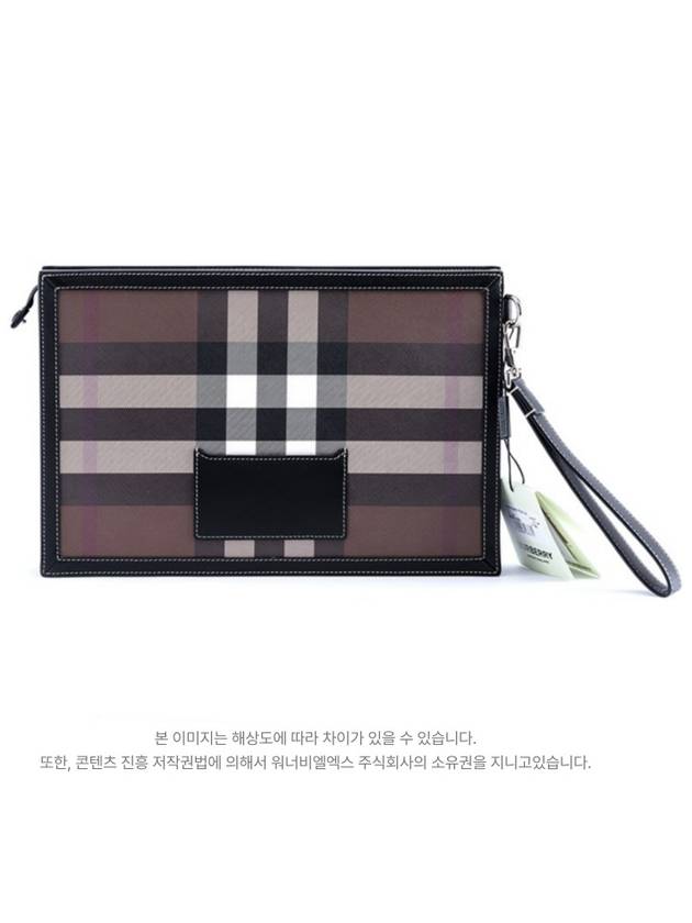 Burberry Check Leather Zipper Clutch Bag Brown