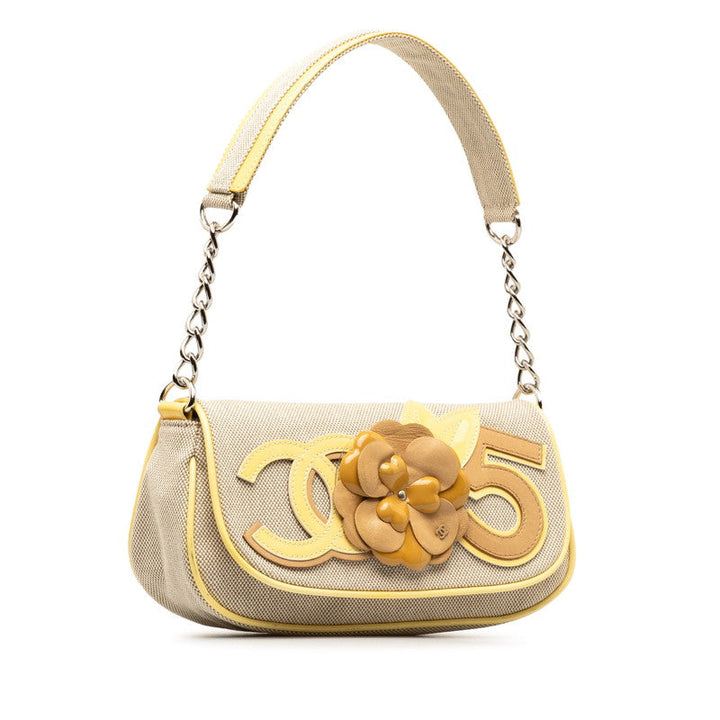 Top Quality Chanel None.5 Camellia Chain One-Shoulder Bag Yellow Gr Canvas Patent Leather  Chanel