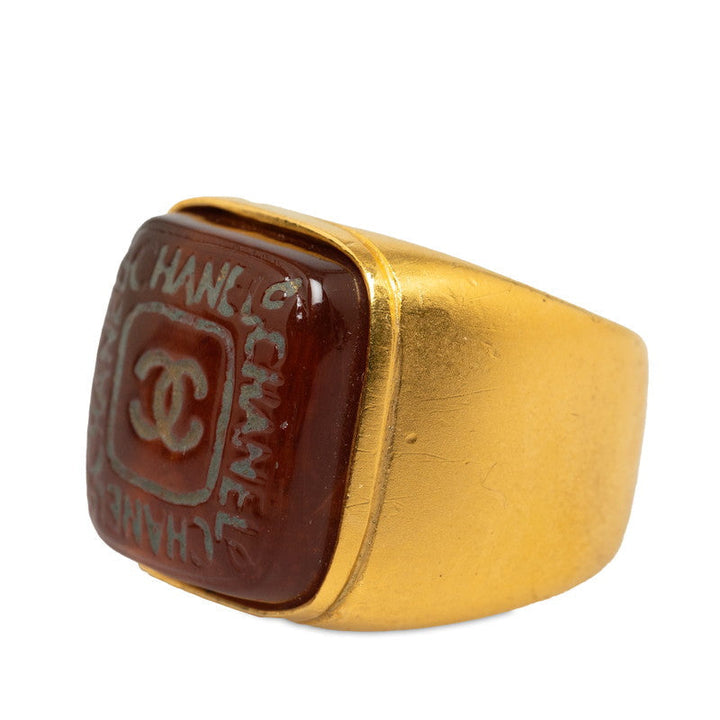 Top Quality Chanel Vintage Cocomark square ring gold brown clean makeup ladies Chanel
