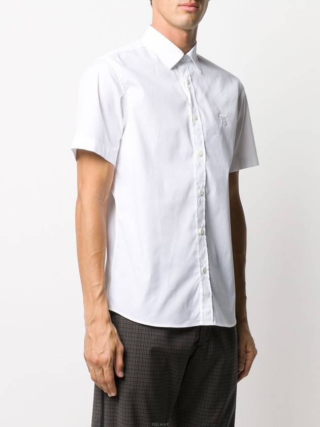 Burberry Chest Monogram Embroidered Cotton Short Sleeve Shirt White