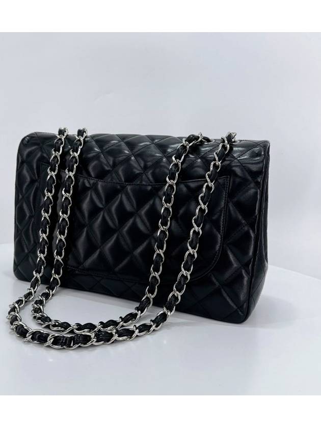 Lambskin classic large silver shoulder bag cross black Chanel