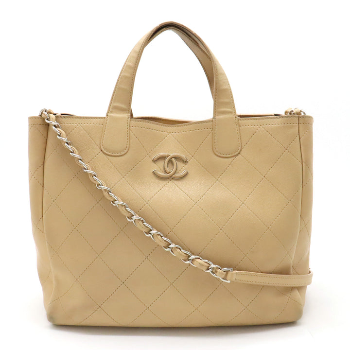 Top Quality Chanel Matrasse Coco Tote Bag 2WAY Chain Shoulder Bag Caviar S Leather Beige AS0240