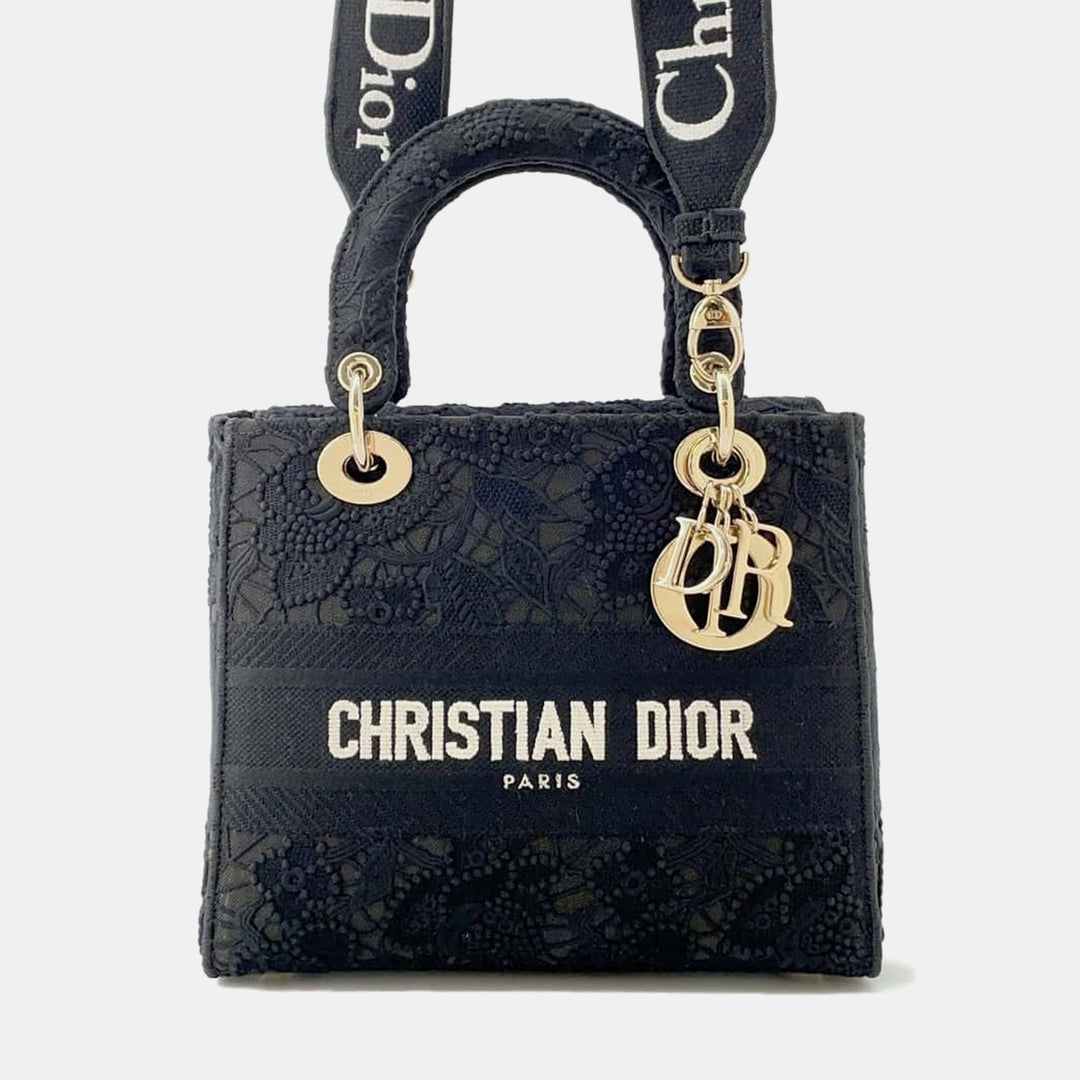Top quality Dior Top quality DiorBlack/White Canvas Lady D-LITE Medium Handbag