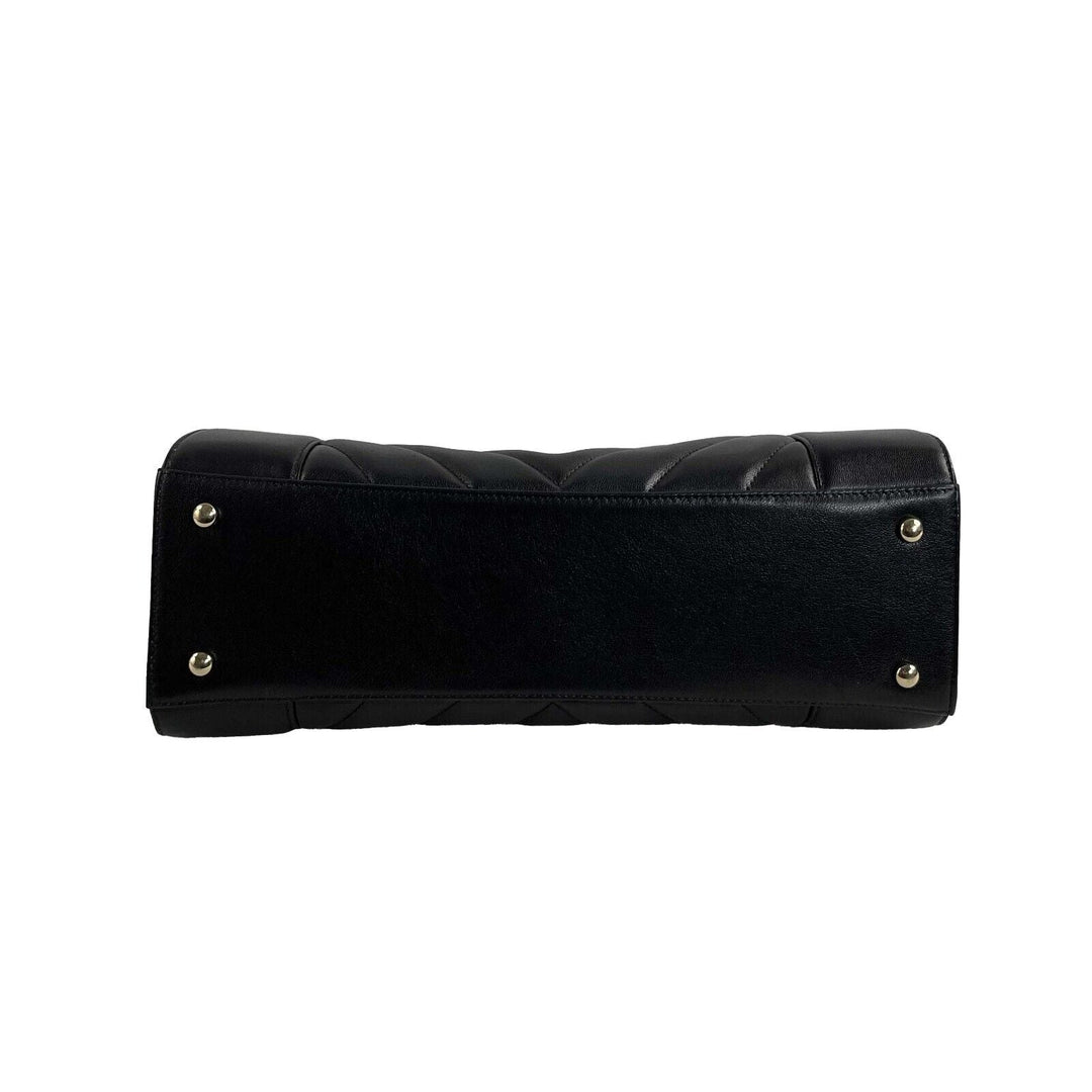 Chanel - Mademoiselle Large Shopping Tote -Black Leather CC Chevron Shoulder Bag