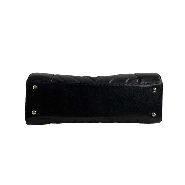 Chanel - Mademoiselle Large Shopping Tote -Black Leather CC Chevron Shoulder Bag