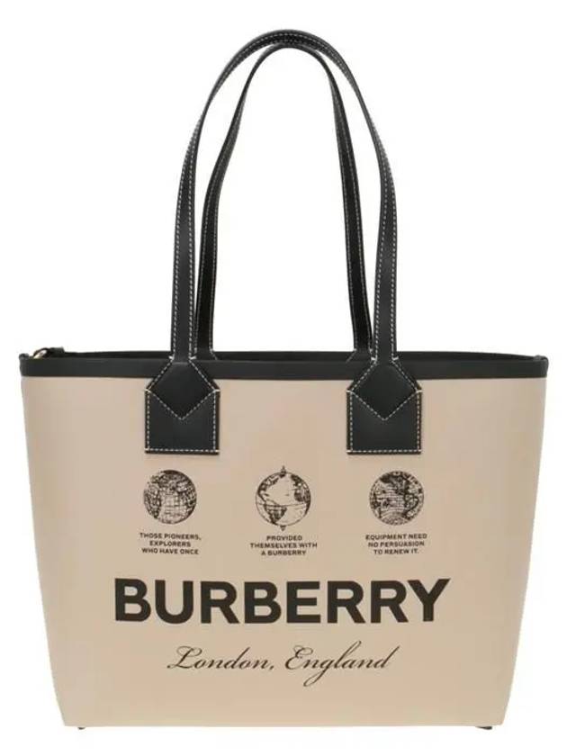 Burberry Prorsum Label Print Small London Cotton Leather Tote Bag Beige