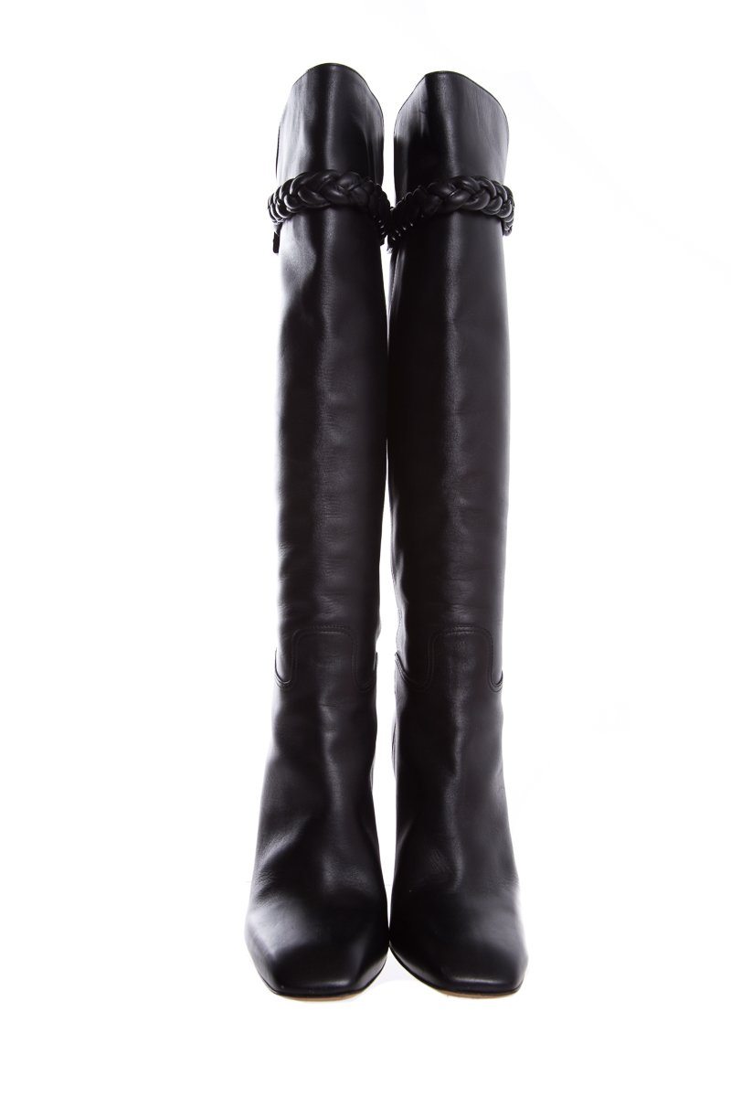 Valentino Black Braided Leather Knee-High Boots SZ 38.5