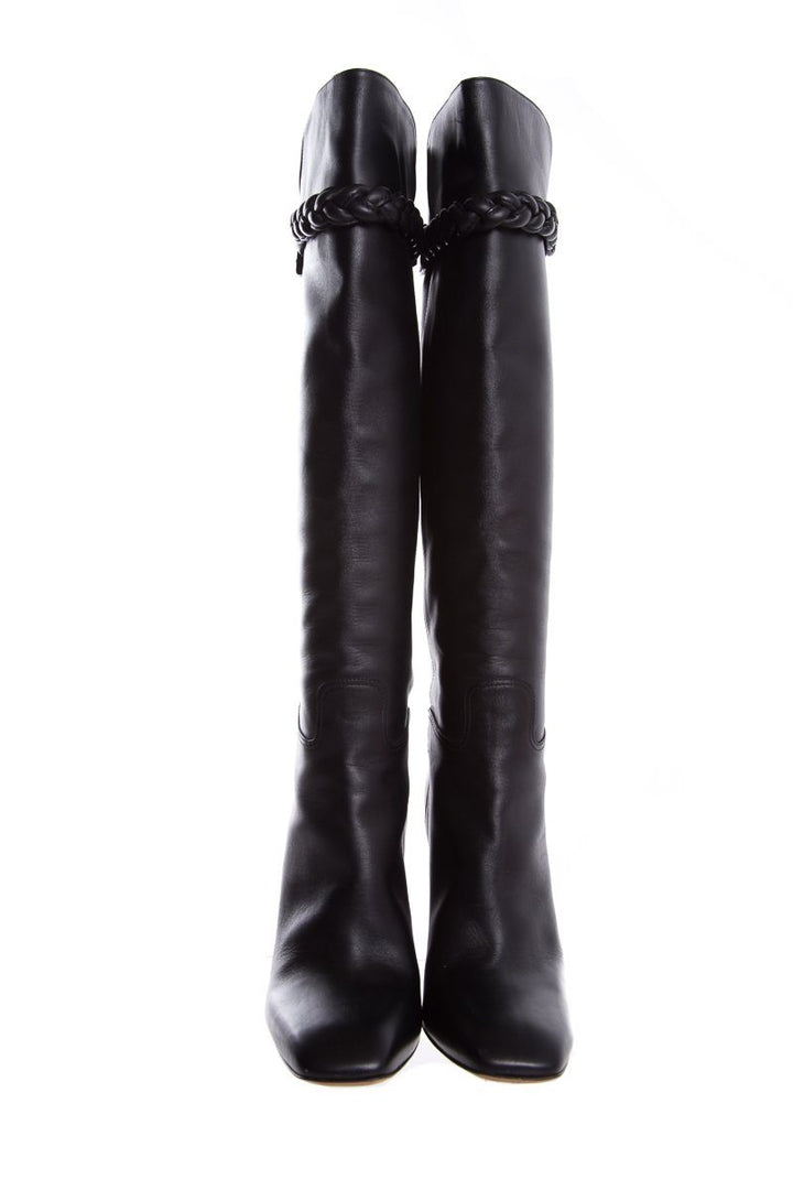 Valentino Black Braided Leather Knee-High Boots SZ 38.5