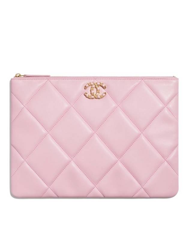 19 Medium Lambskin Clutch Bag Pink Chanel