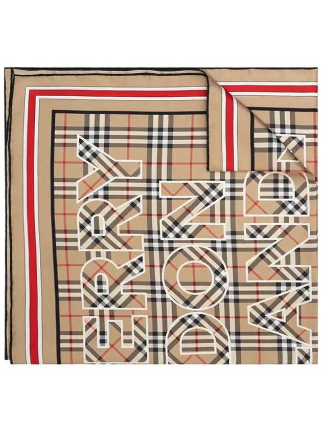 Burberry Silk Vintage Check Logo Print Scarf Archive Beige