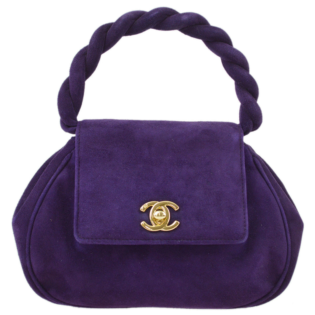 Top Quality Chanel Purple Suede Top Handle Bag