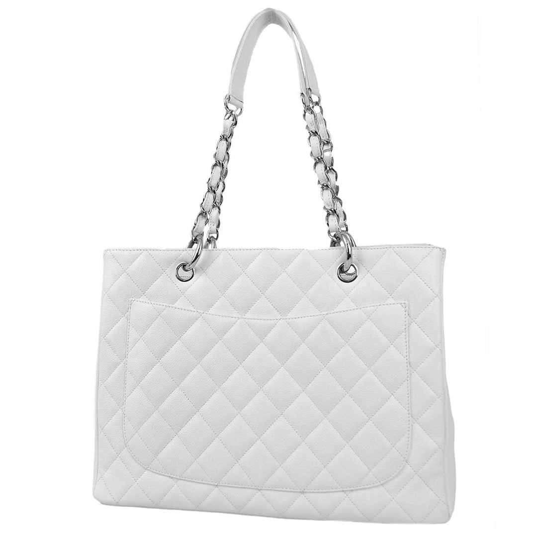 Top Quality Chanel White Caviar Grand Shopping Tote GST Chain Handbag