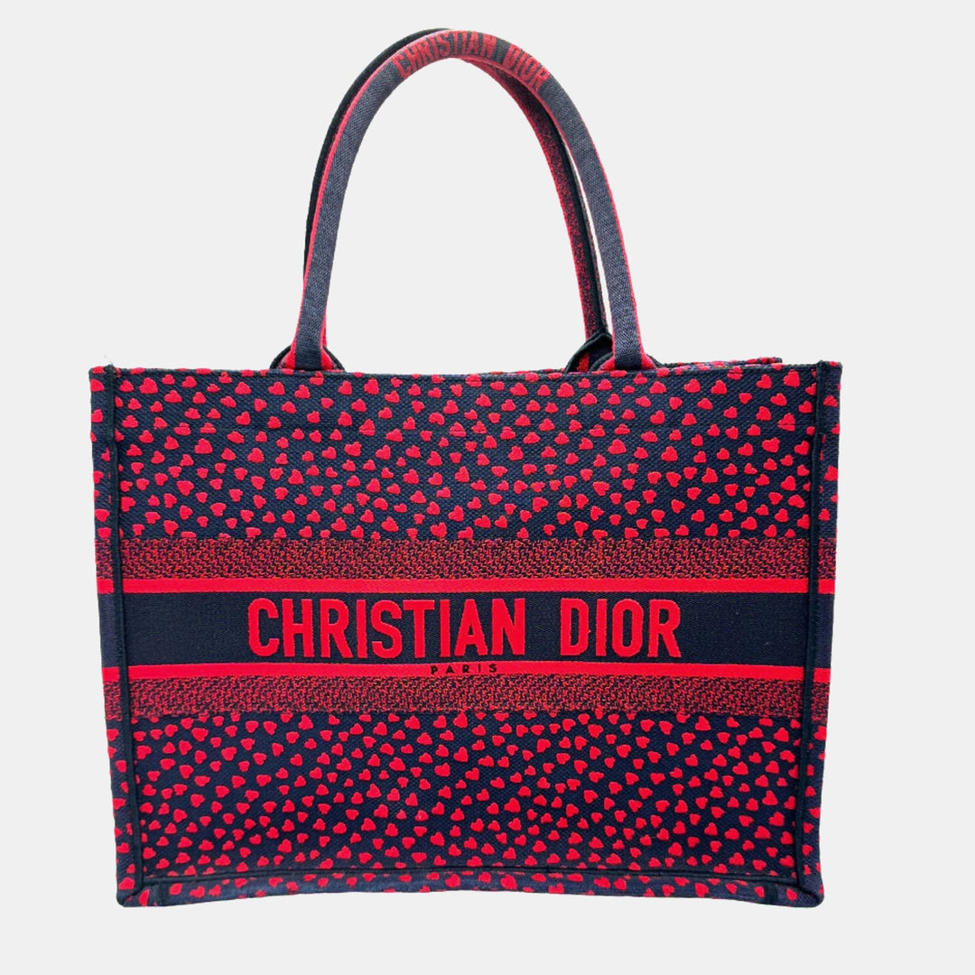 Top quality Dior Navy Blue/Red Canvas I Love Paris Heart Embroidered Canvas Medium Book Tote Bag
