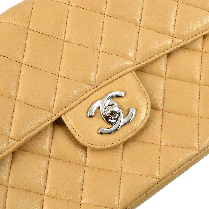 Top Quality Chanel Beige Lambskin Double Sided Classic Flap Shoulder Bag