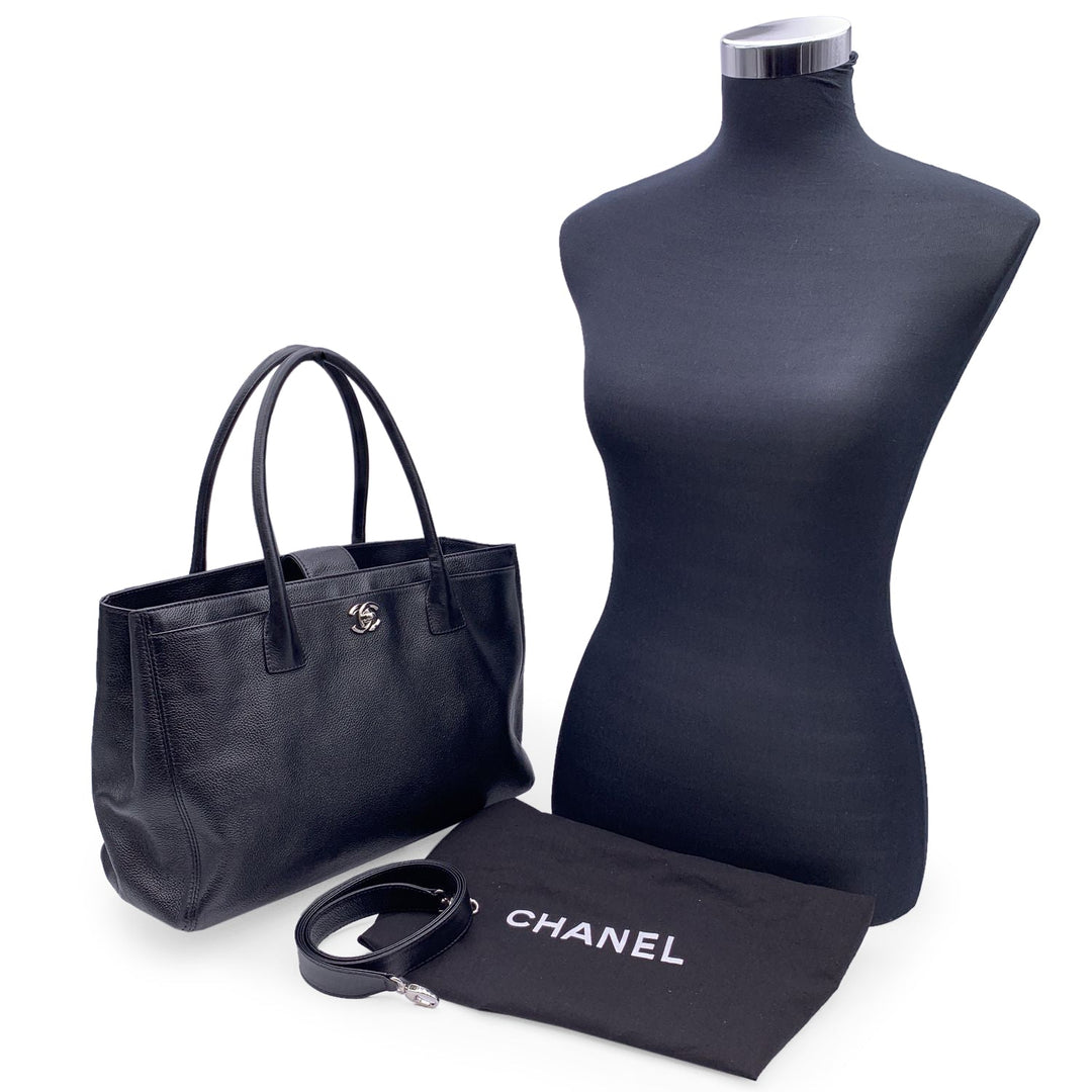 Chanel 2010S Black Pebbled Leather Executive Tote Bag With Strap