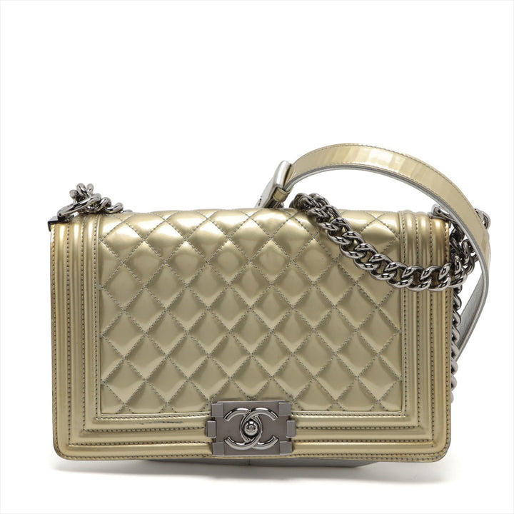 Top Quality Chanel Boy Top Quality Chanel 25 Patent Leather Chain Shoulder Bag G x Silver Silver  17 A67086