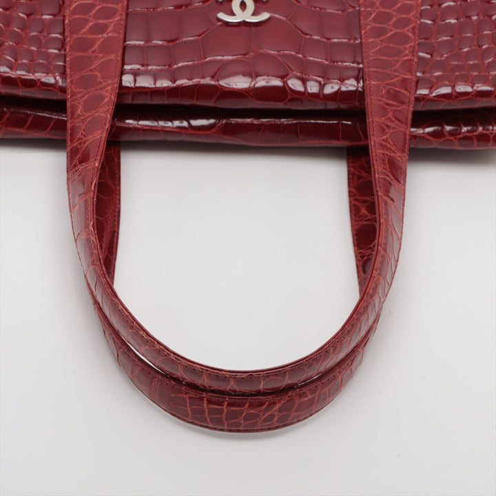 Top Quality Chanel Coco Crocodile Tote Bag Red Silver G  9th