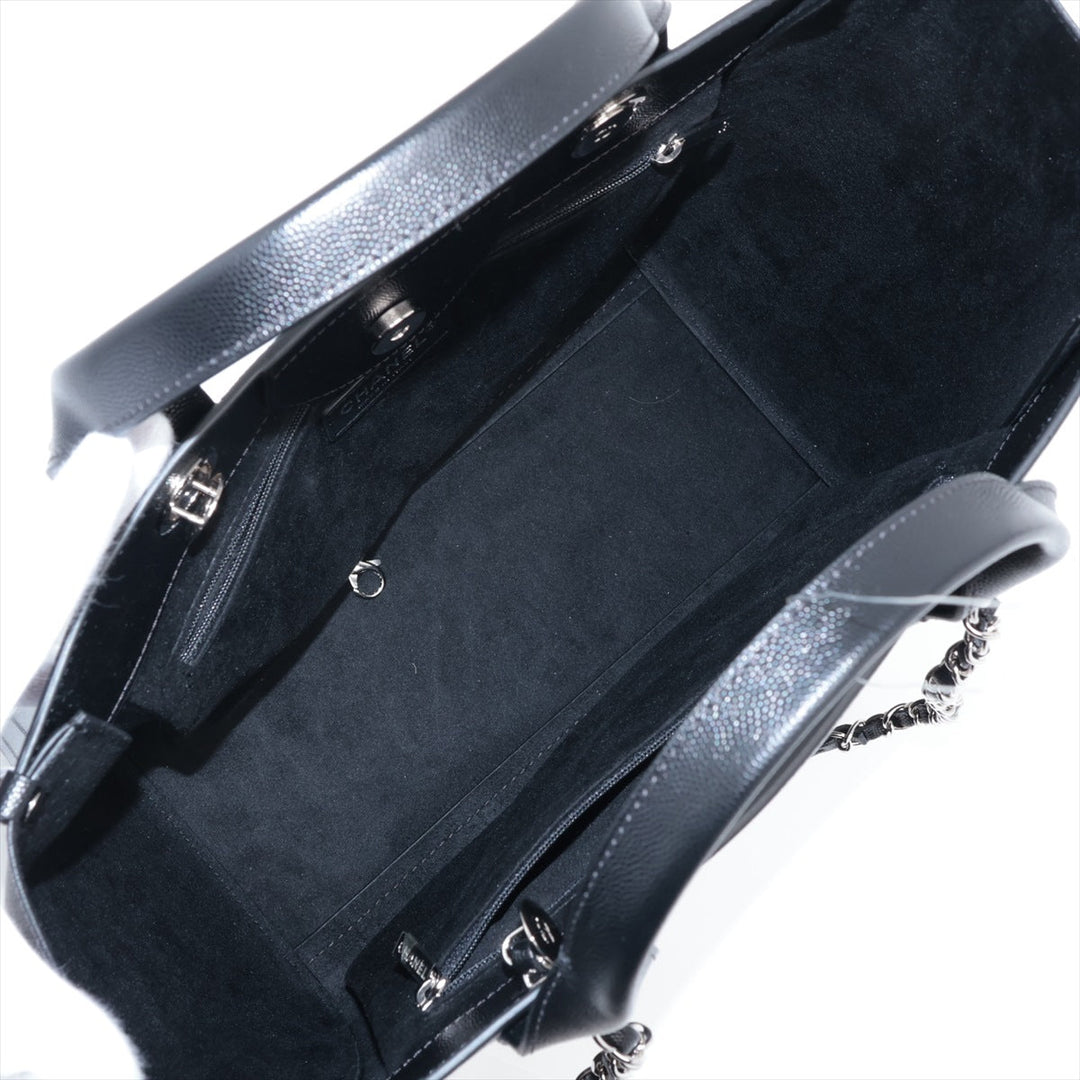 Top Quality Chanel Deauville Caviar S 2WAY Handbag Black Silver G  25th