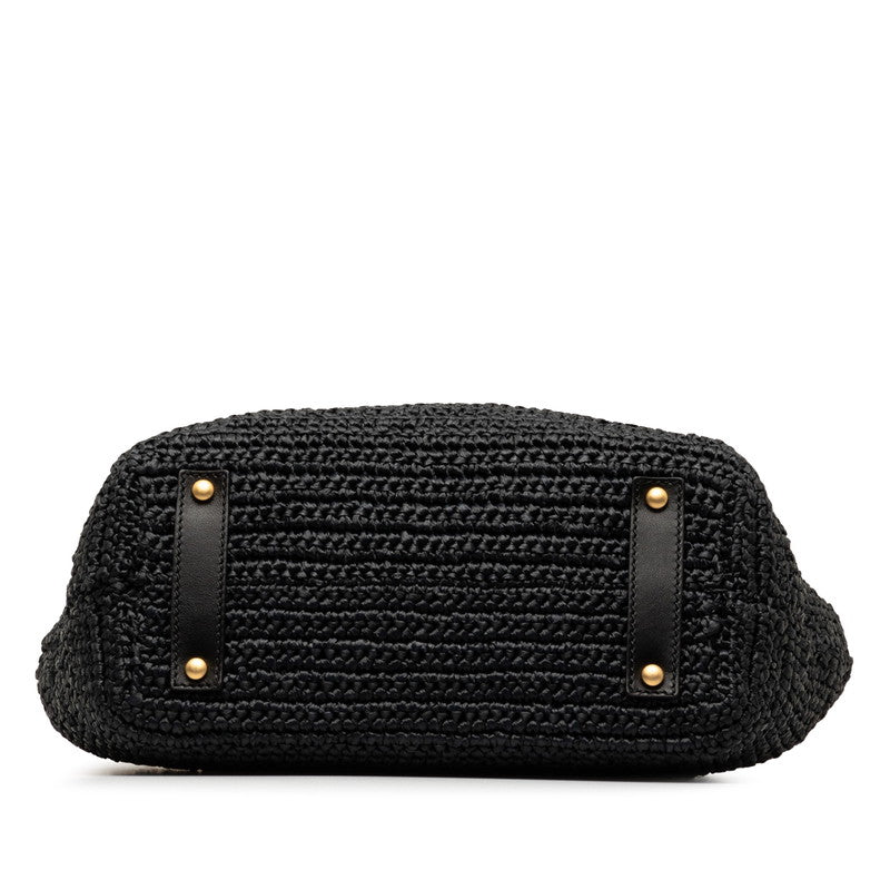 Top Quality Chanel Black Straw Chain Tote Handbag