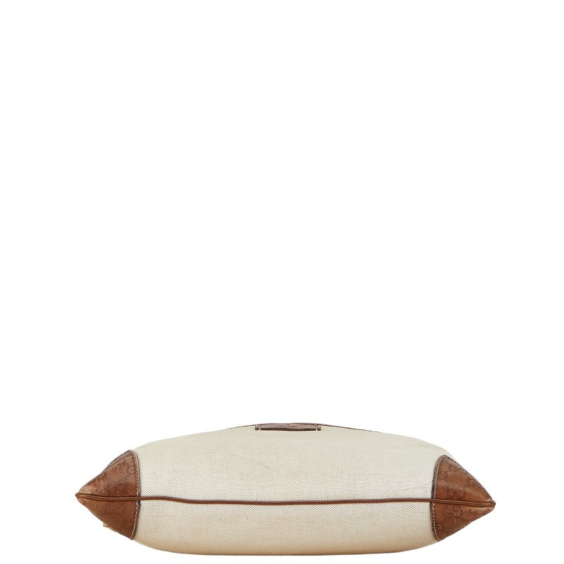 Gucci 161822 White Brown Canvas Leather Crossbody Bag