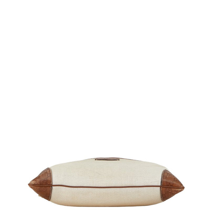 Gucci 161822 White Brown Canvas Leather Crossbody Bag