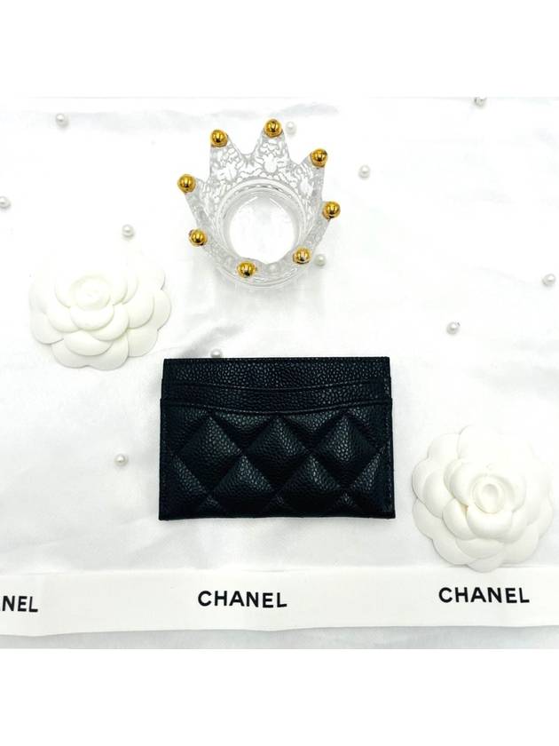 Classic CC logo caviar black card holder slot wallet silver AP0213 Chanel