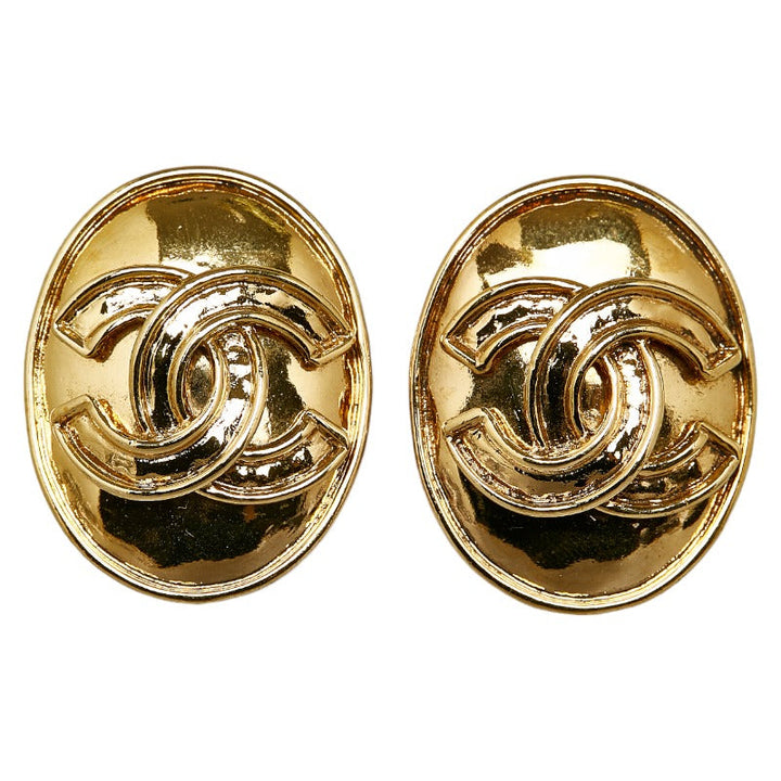 Top Quality Chanel Vintage Cocomark Oval Earring Gold  Ladies Chanel