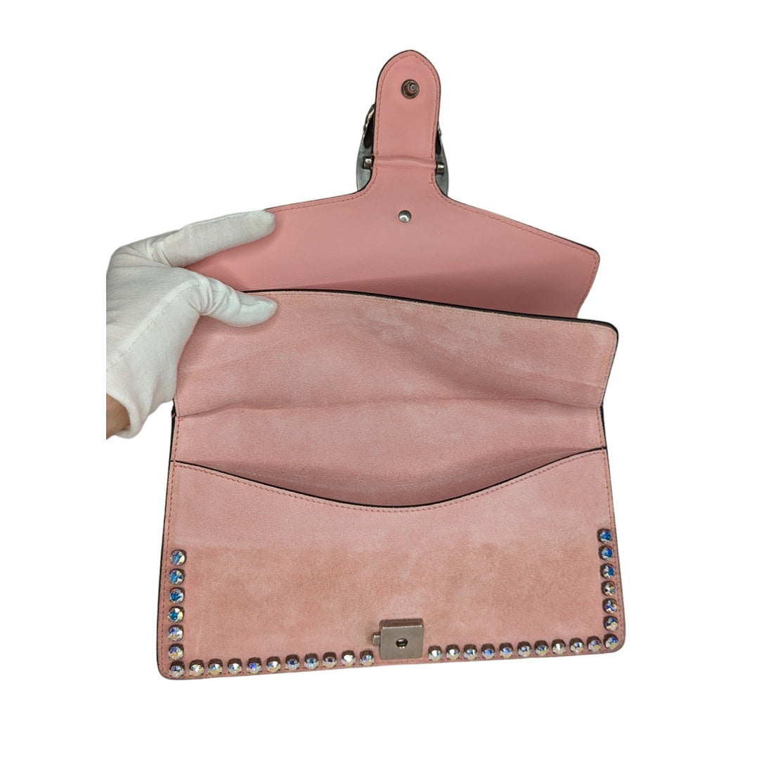 Gucci Suede Crystal Small Dionysus Shoulder Bag Peonia