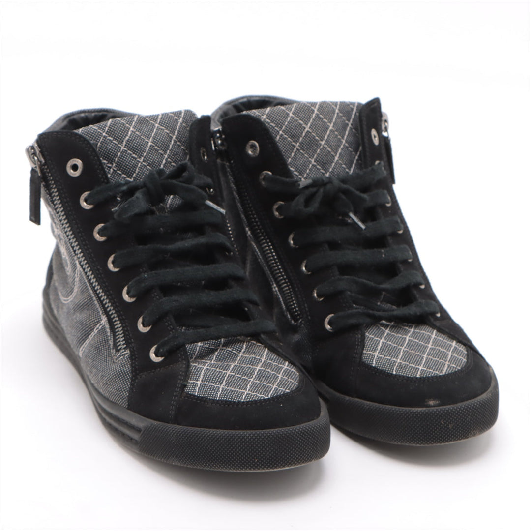 Top Quality Chanel Coco sweat x canvas high-cut sneaker 39 ladies black x white G30617 mattress double jeep stick  happy market shop
