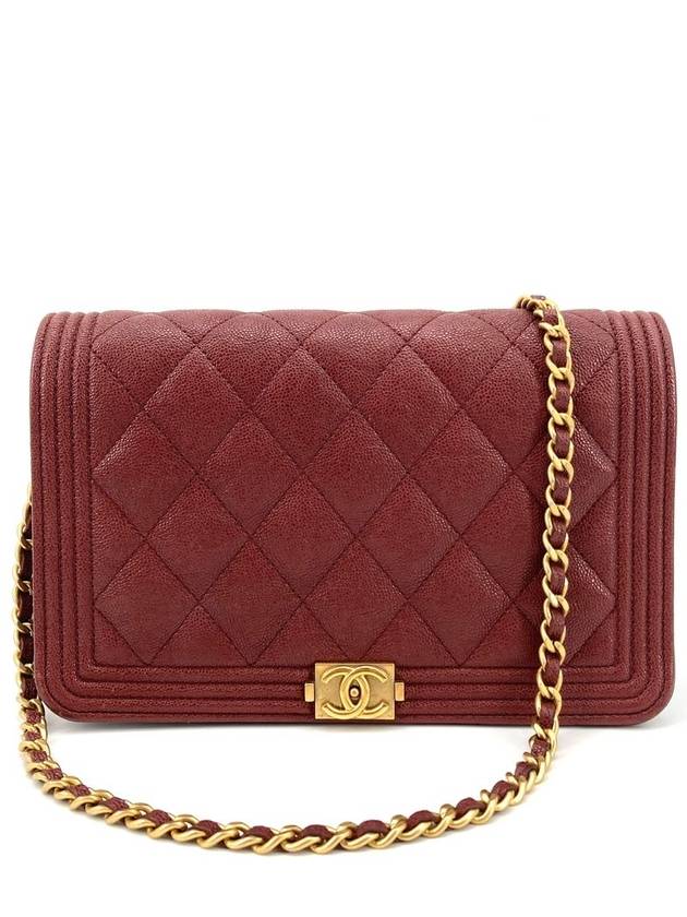 Caviar Boy gold logo woc mini bag cross burgundy Chanel