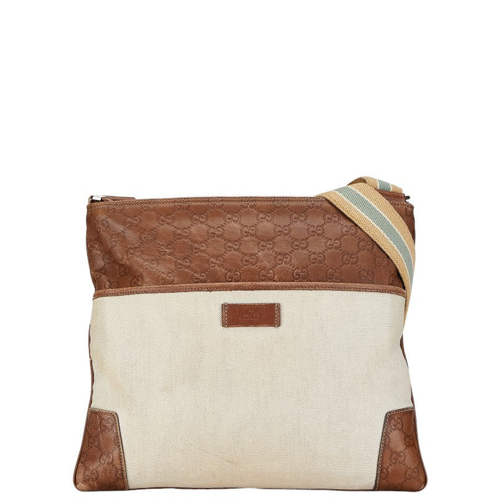 Gucci 161822 White Brown Canvas Leather Crossbody Bag