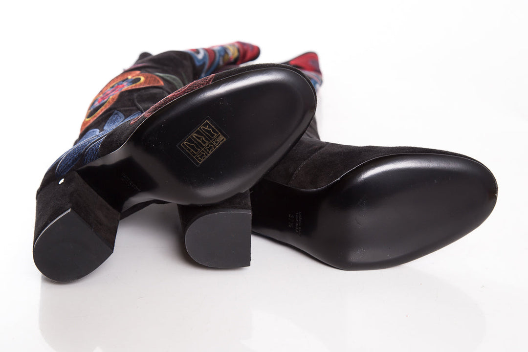 Valentino Black & Multi Floral Boots SZ 37.5
