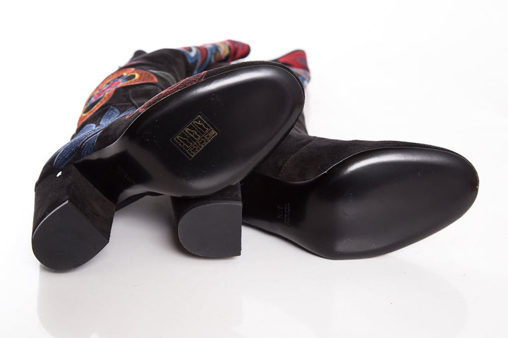 Valentino Black & Multi Floral Boots SZ 37.5