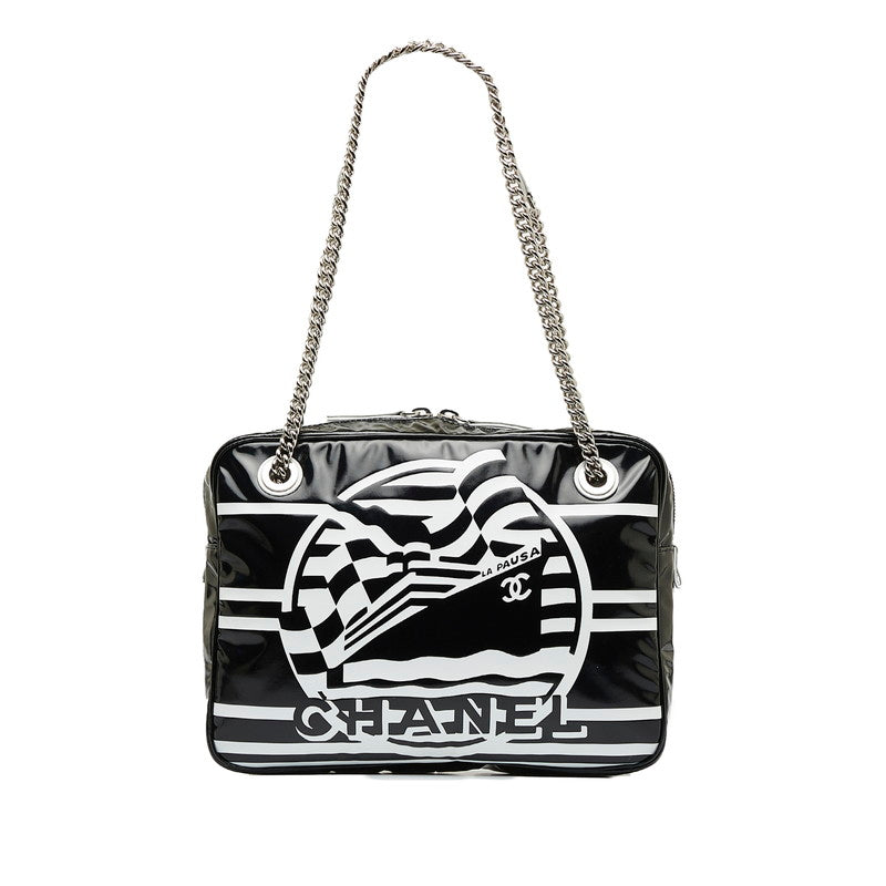 Top Quality Chanel 19 Cruise Collection LA PAUA Cocomark Chain Shoulder Bag Black White PVC Leather  CHANEL