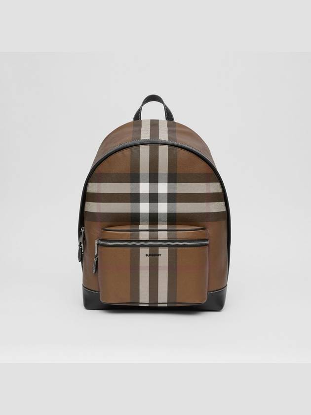 Burberry JETT check leather backpack dark brown