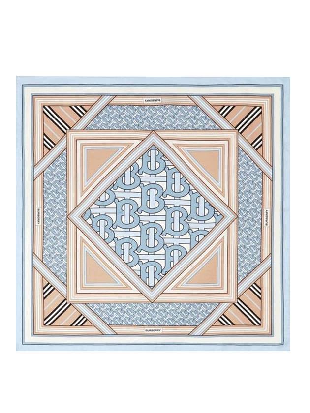 Burberry TB Check Printing Silk Muffler Blue Brown