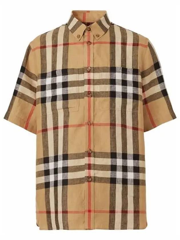 Burberry Linen Tartan Check Short Sleeve Shirt Brown