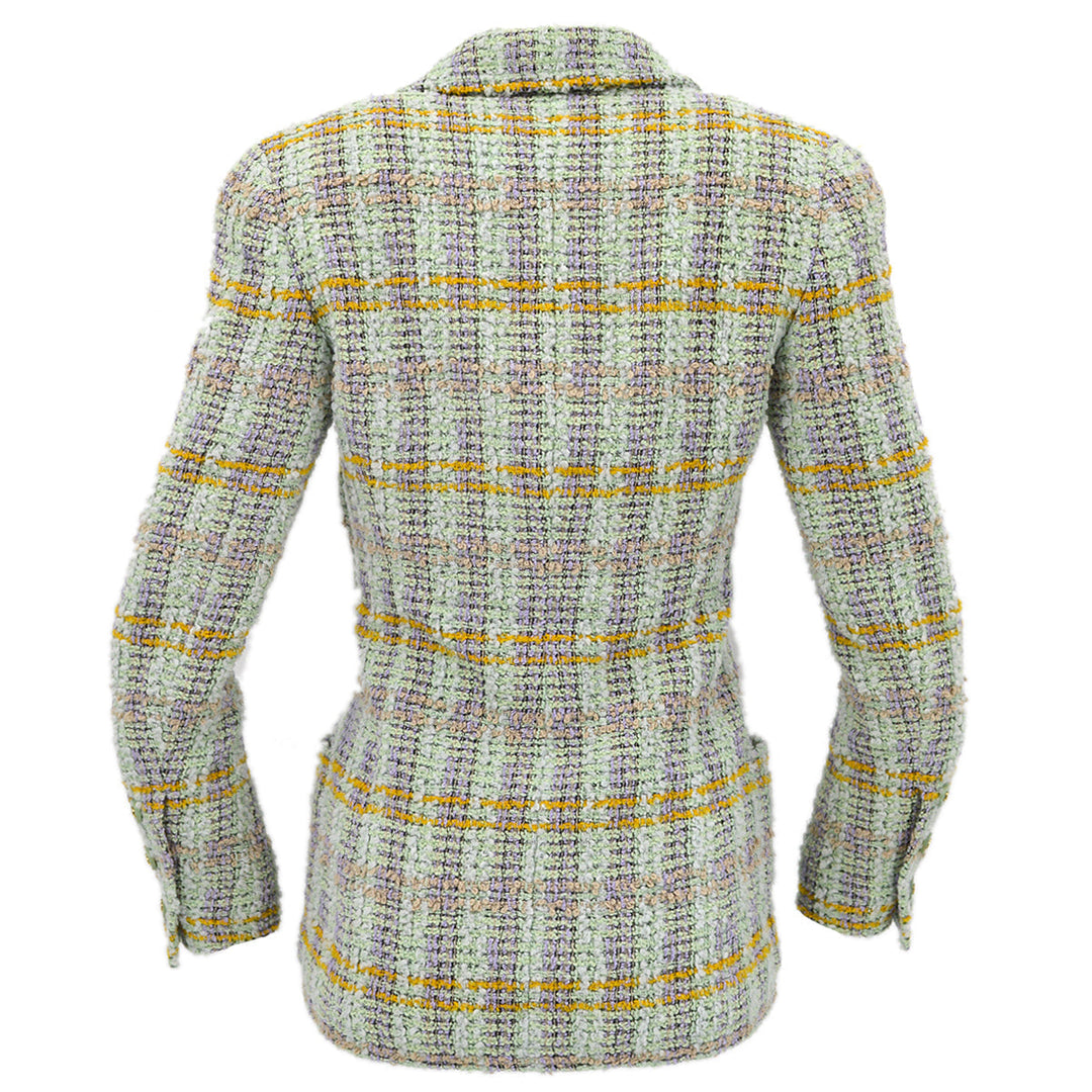 Top Quality Chanel Double Breasted Jacket Green Tweed