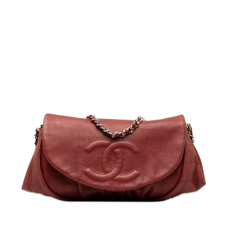 Top Quality Chanel Coco Half Moon Chain Shoulder Bag Wine Red Silver Caviar S  CHANEL